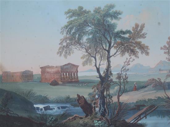 Neapolitan School Views of the Bay of Naples and temple ruins 11 x 16.5in.